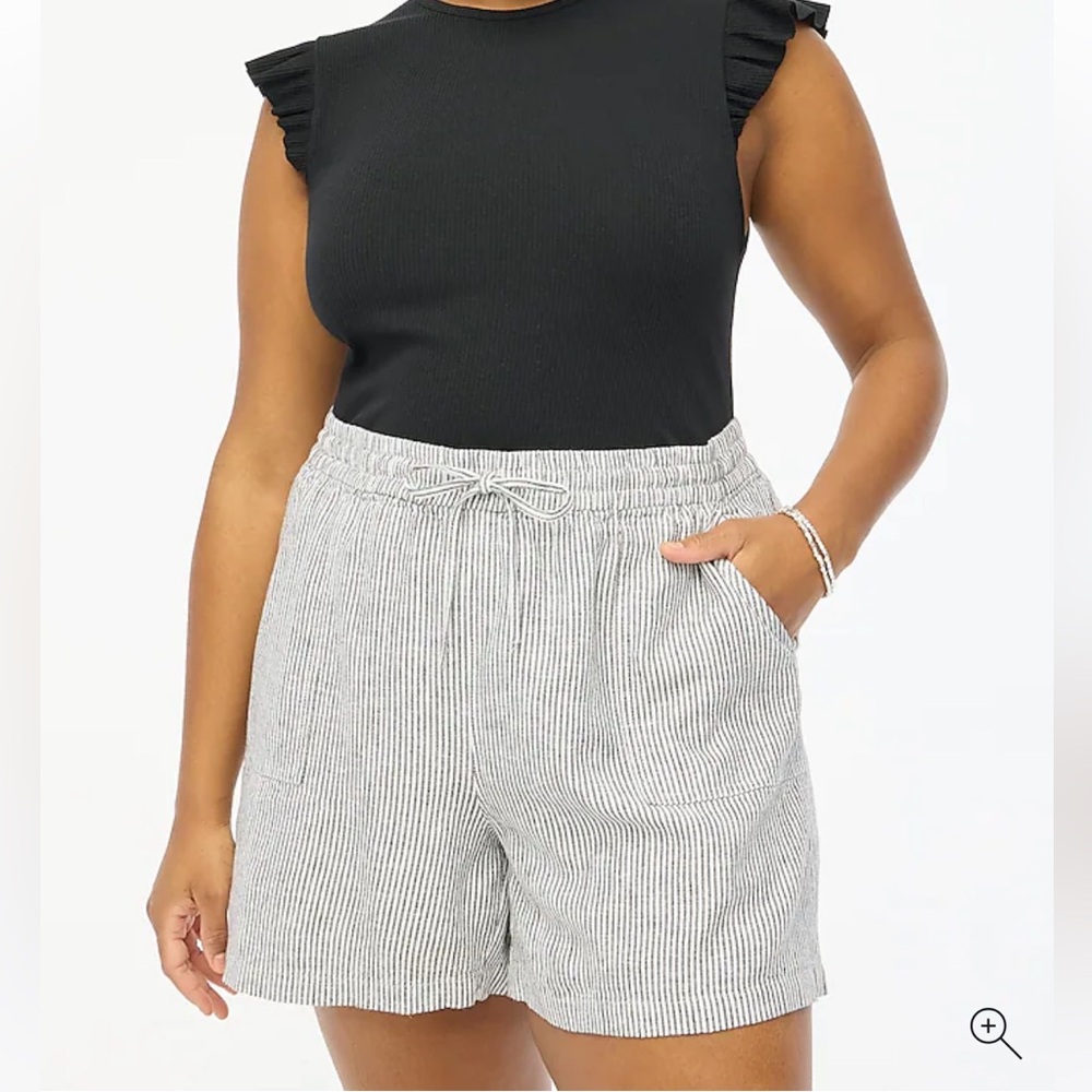 J.Crew Linen Blend Shorts XL Black White Stripe Drawstring Elastic Waist NWT